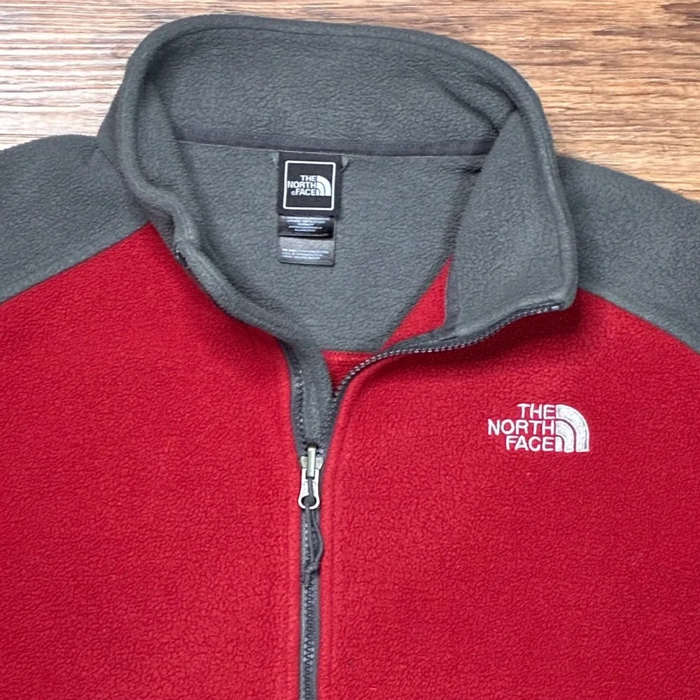The North Face Mens M Red Gray Full Zip Fleece Jacket Outdoor Hiking